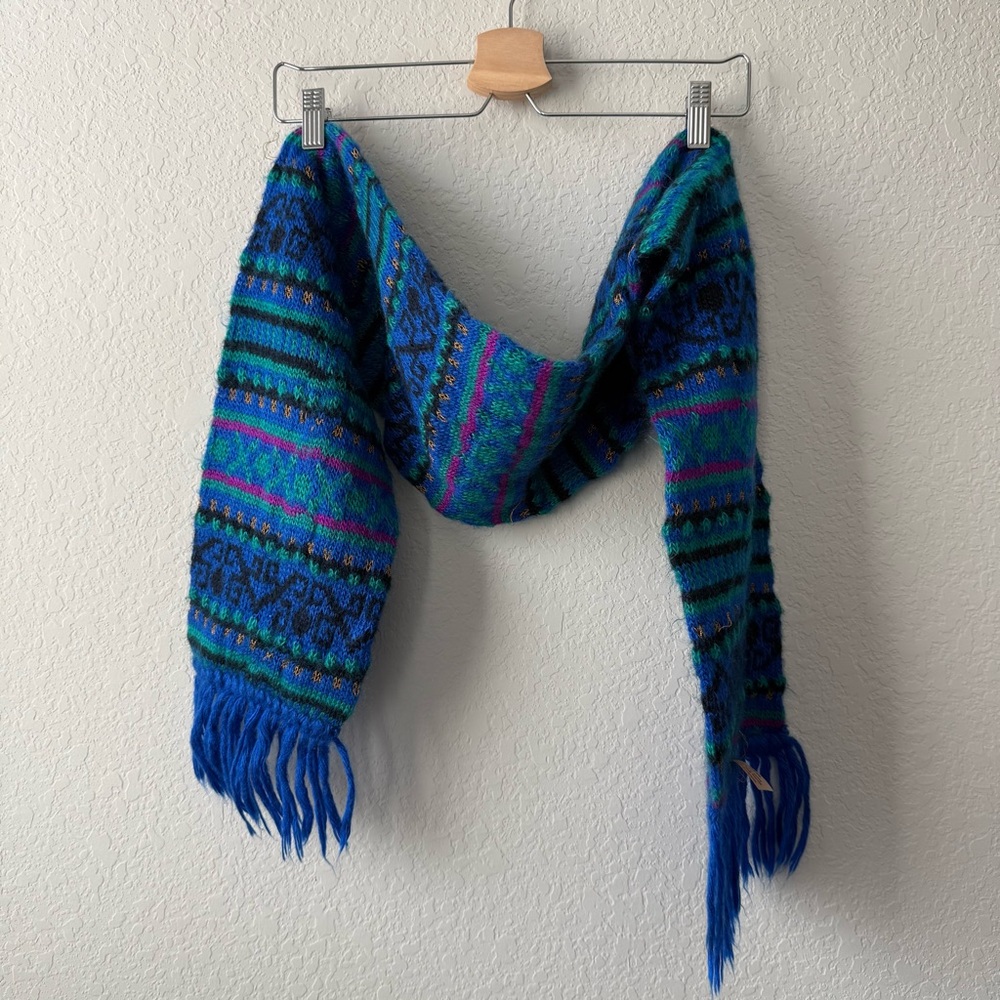 Vintage ARIS Colorful Knit Fringe‎ Scarf Made in USA